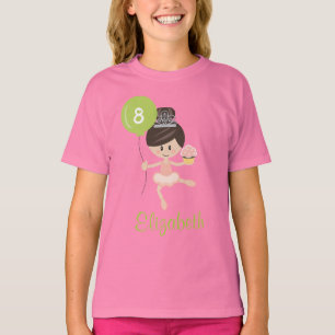 Ballerina Birthday Kids Ringer T - Shirt Brünett