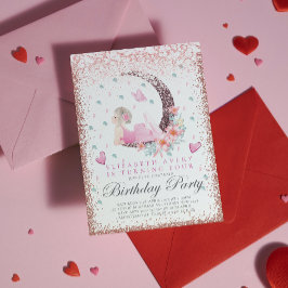 Ballerina Birthday Moon Pastel Pink Glitzer Einladung