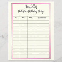 Ballerina Birthday Party Guest List