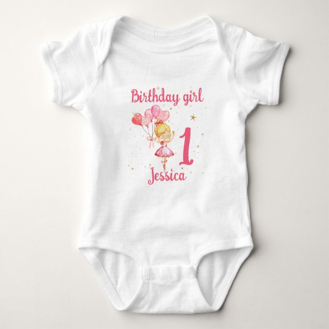 Ballerina Birthday pink Baby Strampler (Vorderseite)