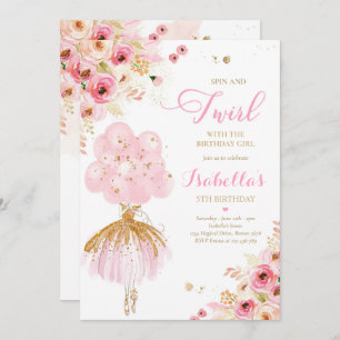 Ballerina Birthday Pink & Gold Floral Ballerina Einladung