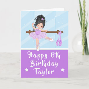 Ballerina Black Hair Girl Lila Happy Birthday Ca Karte