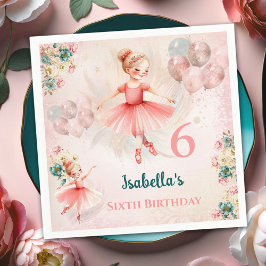 Ballerina Blond Pink Aquamarin Floral Girl Geburts Serviette