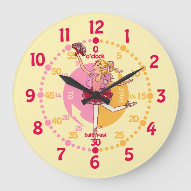 Ballerina blonde haarmädchenhäuser Balletuhr Große Wanduhr (Vorderseite)
