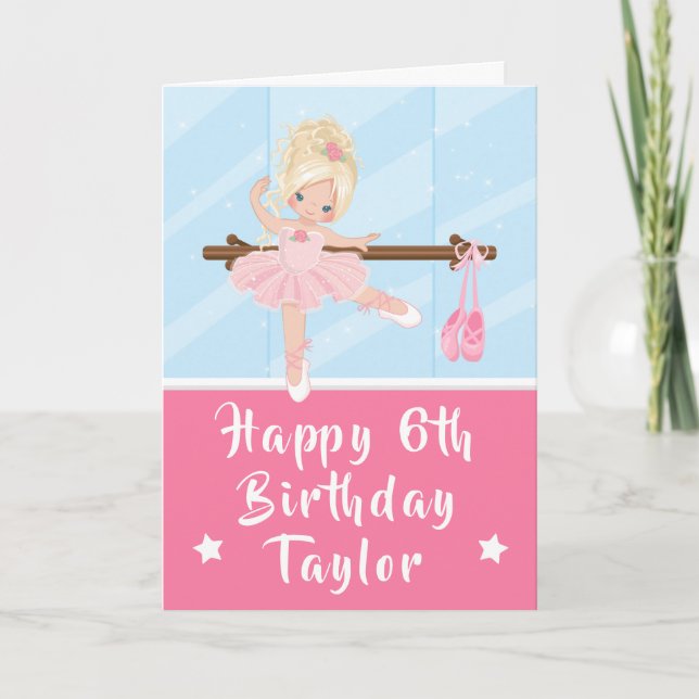 Ballerina Blonde Hair Girl Pink Happy Birthday Car Karte (Vorderseite)