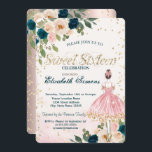 Ballerina Blume Diamonds Rose Gold Sweet 16 Einladung<br><div class="desc">Elegante Ballerina,  Blume und Diamanten auf einem goldenen Hintergrund der Rose.</div>