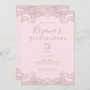 Ballerina Blush Pink Glitzer Lace Quinceañera Einladung