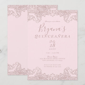 Ballerina Blush Pink Glitzer Lace Quinceañera Einladung