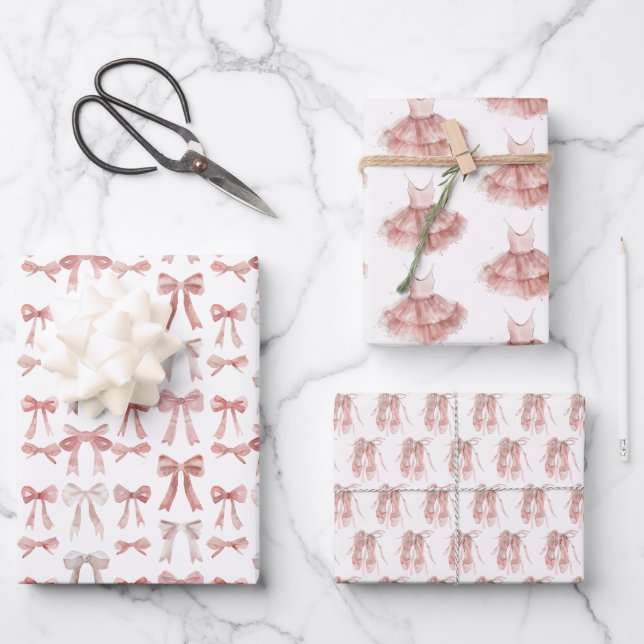 Ballerina Blush Pink Tutu Tanzschuhe Girly Geschenkpapier Set (Vorderseite)