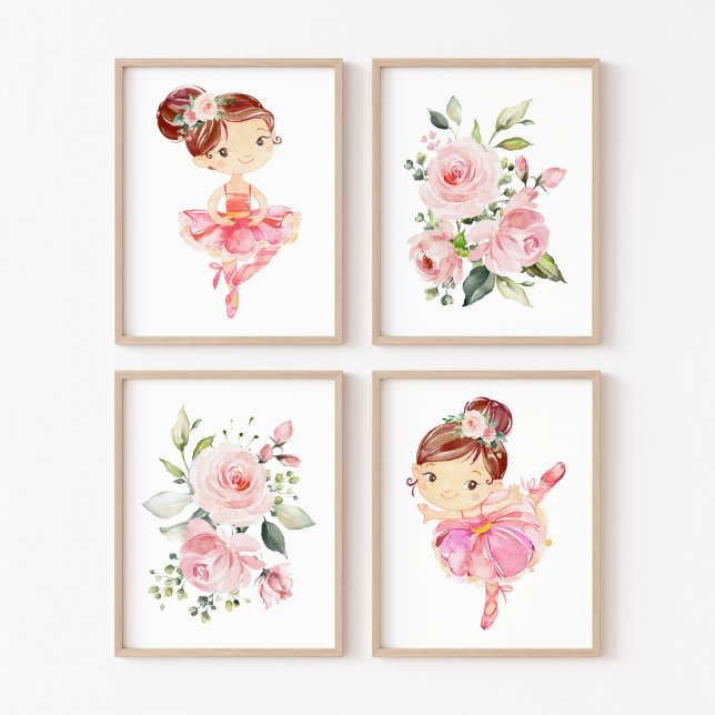 Ballerina, Braune Haare, rosa Blume, Girl-Kinderzi Bilderwand Sets (Von Creator hochgeladen)