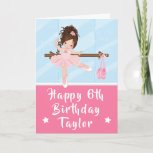 Ballerina Brown Hair Girl Pink Geburtstagskarte Karte