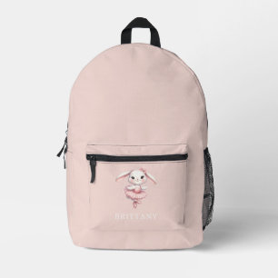 Ballerina Bunny Rabbit Monogram Name Pastell Pink Bedruckter Rucksack