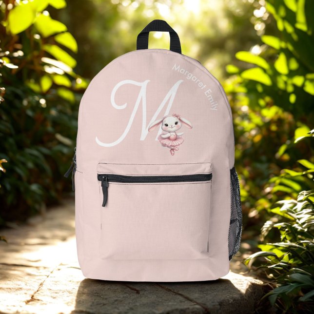 Ballerina Bunny Rabbit Monogram Name Pastell Pink Bedruckter Rucksack (Von Creator hochgeladen)