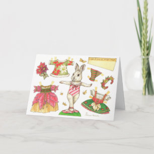 Ballerina Bunny Weihnachts-Papierpuppe Feiertagskarte