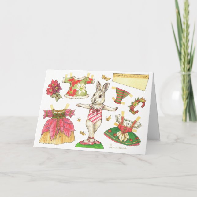 Ballerina Bunny Weihnachts-Papierpuppe Feiertagskarte (Vorderseite)