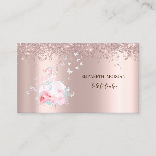 Ballerina Butterflies Confetti Rose Gold Visitenkarte (Vorderseite)