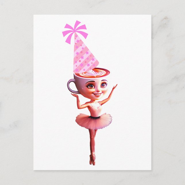 Ballerina Cappuccina in Birthday Party Hat Postkarte (Vorderseite)
