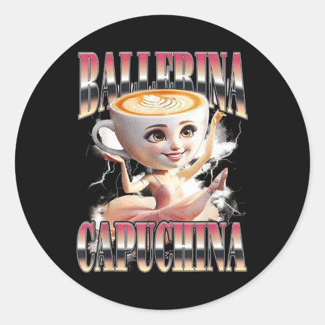 Ballerina Capuchina Funny Italian Brainrot Meme Hu Runder Aufkleber (Vorderseite)