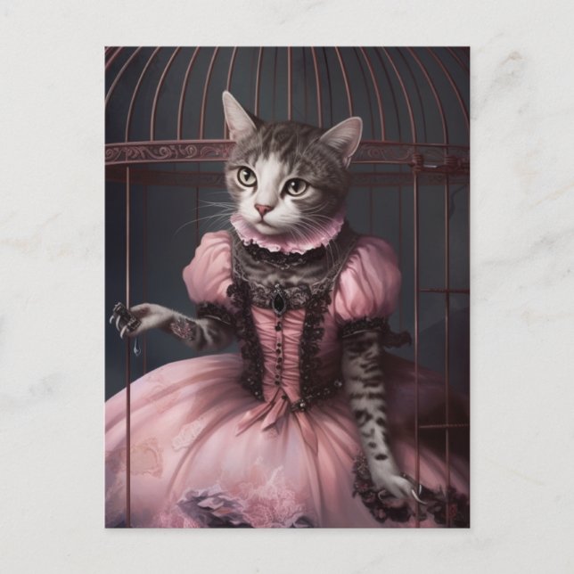 Ballerina Cat im Vogelkäfig Postkarte (Vorderseite)