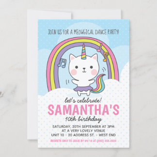 Ballerina Caticorn Cat Unicorn Party Einladung