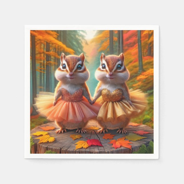 Ballerina Chipmunks auf einem Stumpf Serviette (Vorderseite)