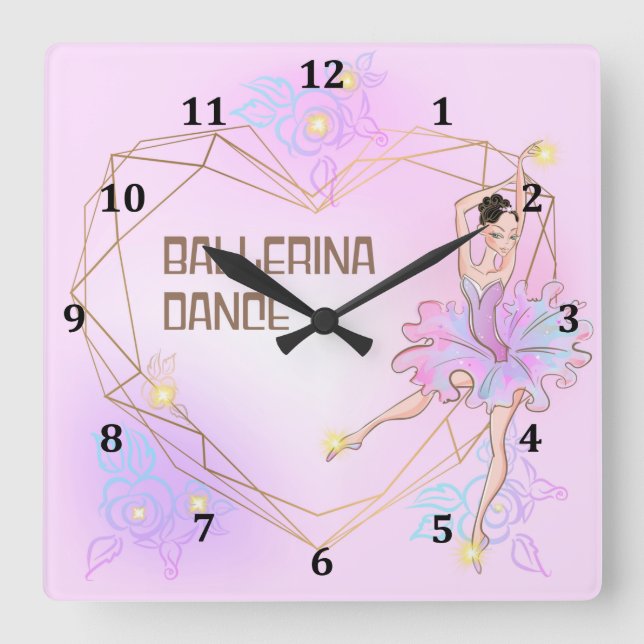 Ballerina Clock for Young Girls Room Quadratische Wanduhr (Vorderseite)