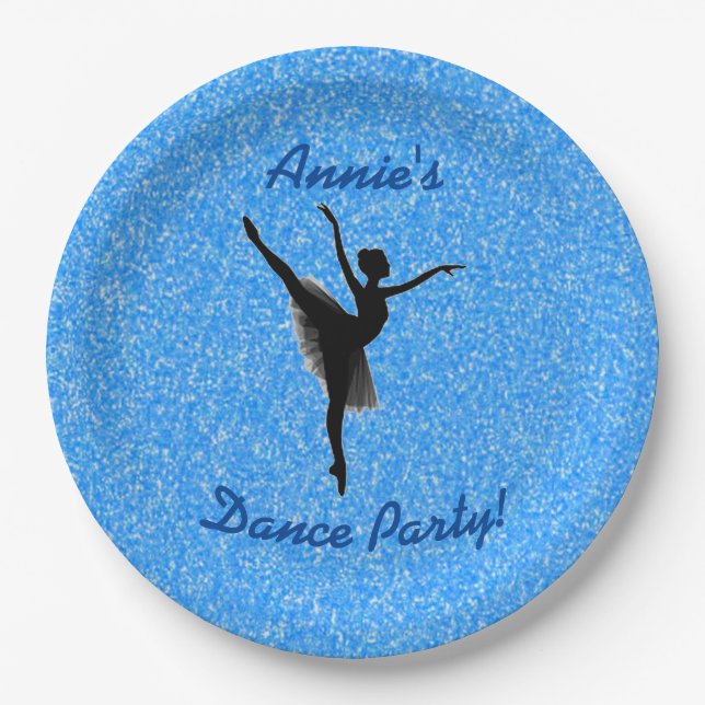 Ballerina Dance Blue Sparkle Pappteller (Vorderseite)