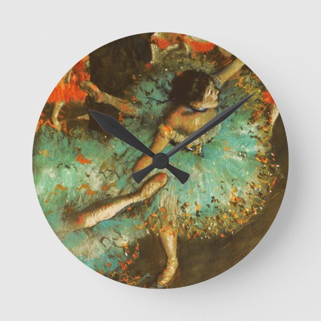 Ballerina Dance Green Degas Ballet Runde Wanduhr (Vorderseite)