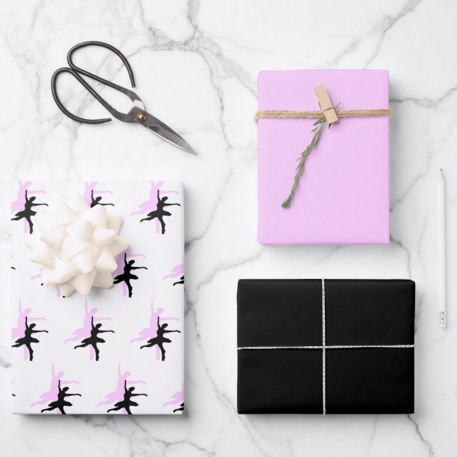 Ballerina Dance Pink & Black Geschenkpapier Set (Vorderseite)