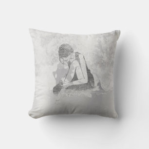 Ballerina Dancer Gray Grungy Metallic Silver Wall Kissen