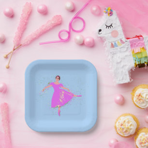 Ballerina Dancer in Magenta Rosa Kleid Pappteller