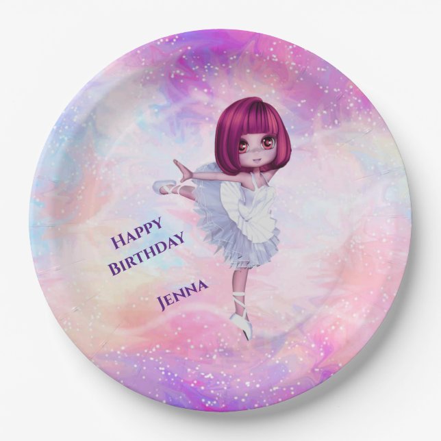 Ballerina Dancer Paper Tellers "Happy Birthday" Pappteller (Vorderseite)