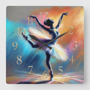 Ballerina Dancer Pastel Zeichne farbenfroh Quadratische Wanduhr