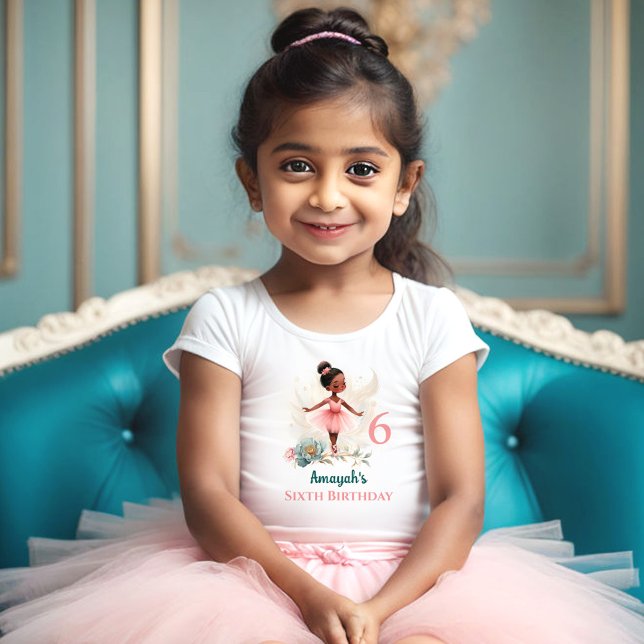 Ballerina Dark Skin Pink Aquamariner Name Geburtst Kleinkind T-shirt (Ballerina Dark Skin Pink Teal Floral Birthday Girl Toddler T-shirt)