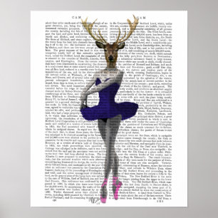 Ballerina Deer in Blue Poster