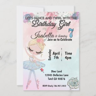 Ballerina, die die Einladung zum 7. Geburtstag