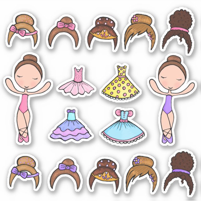Ballerina Dress Up Tiara Tutu Play Stickers Aufkleber (Vorderseite)