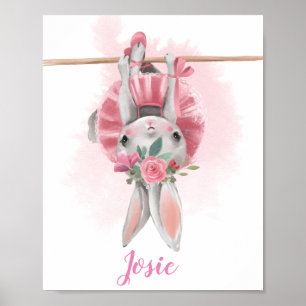 Ballerina Floral Bunny Print Poster