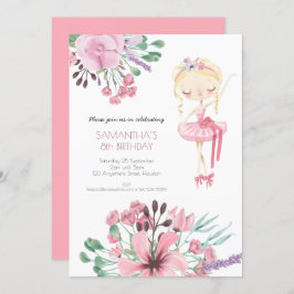 Ballerina Florals Foliage Girl 8. Geburtstagsparty Einladung