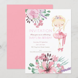 Ballerina Florals Girl 8. Geburtstagsparty Einladung