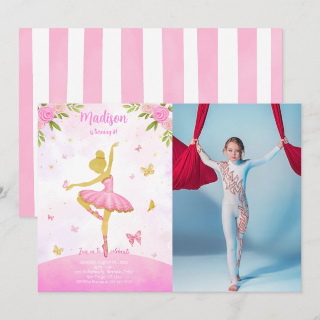 Ballerina Foto Einladung (Vorne/Hinten)