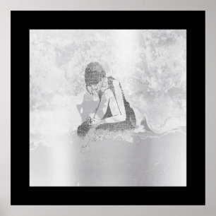 Ballerina Frauenkörper Silver Grau Wall Cement Poster