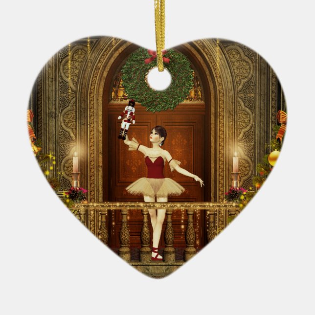 Ballerina Fröhliche Weichnachten Herzornament Keramik Ornament (Vorne)