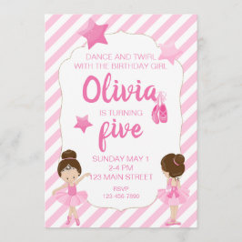 Ballerina Geburtstag Einladung mit rosa Streifen