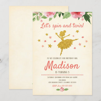 Ballerina-Geburtstags-Einladung/Vintages/Retro Einladung