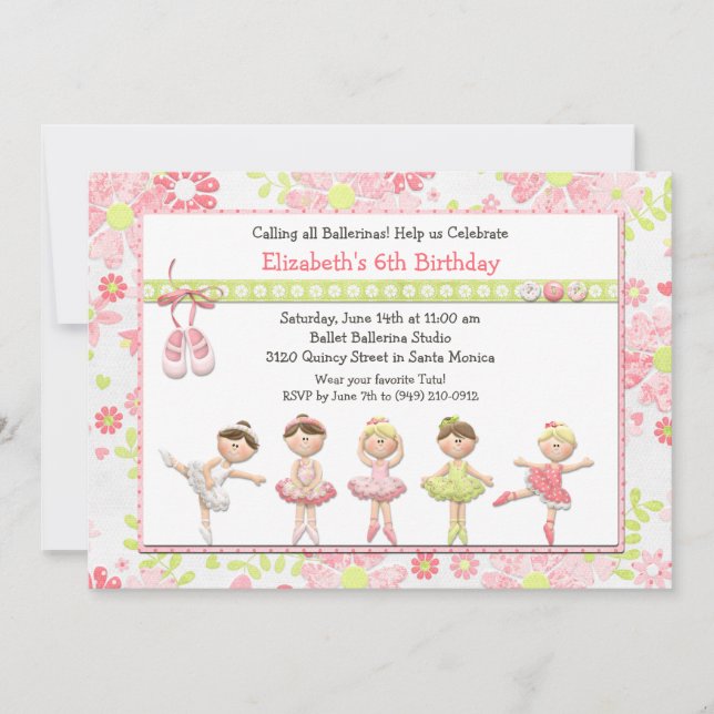 Ballerina-Geburtstags-Party Einladung (Vorderseite)