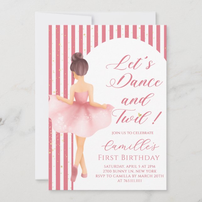 Ballerina Girl birthday Party Invitation Einladung (Vorderseite)