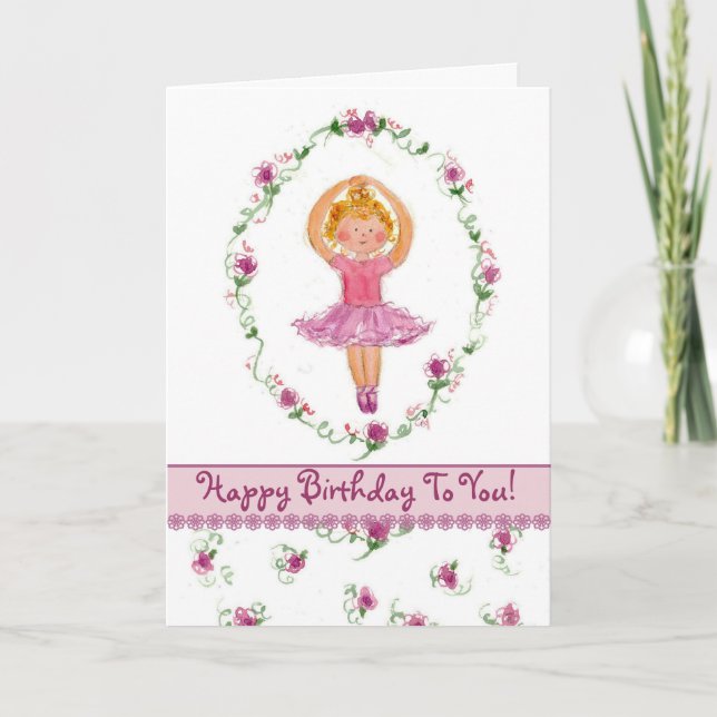 Ballerina Girl Happy Birthday Card Roses Roses Karte (Vorderseite)
