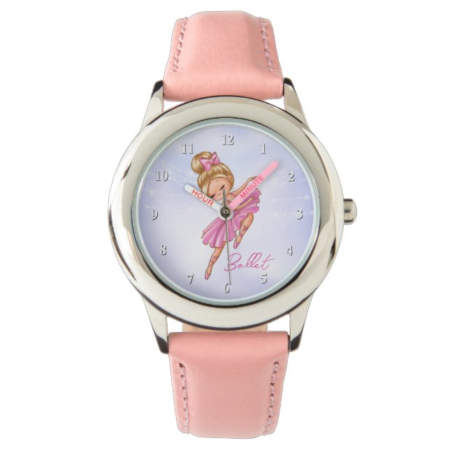Ballerina Girl Pink, Lila Hübscher Balletttanz Armbanduhr (Vorderseite)