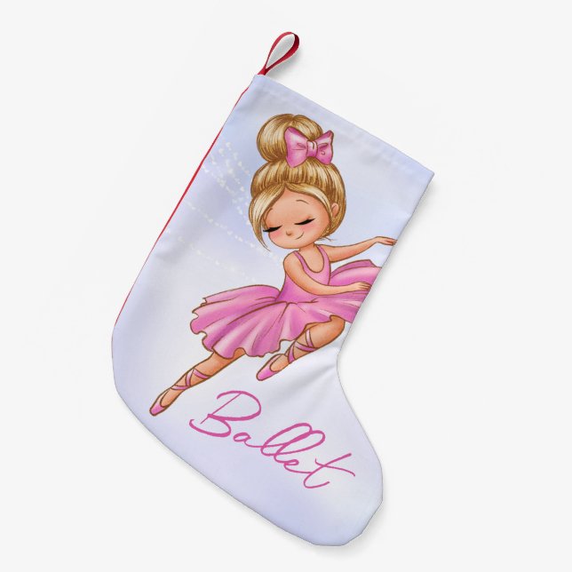 Ballerina Girl Pink, Lila Hübscher Balletttanz Kleiner Weihnachtsstrumpf (Vorderansicht (hängend))